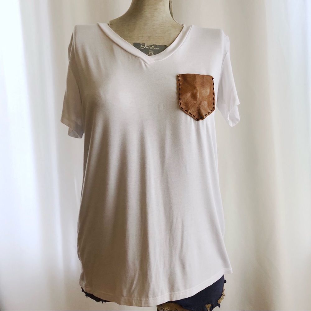 Hobo brand white tee w/ leather pocket